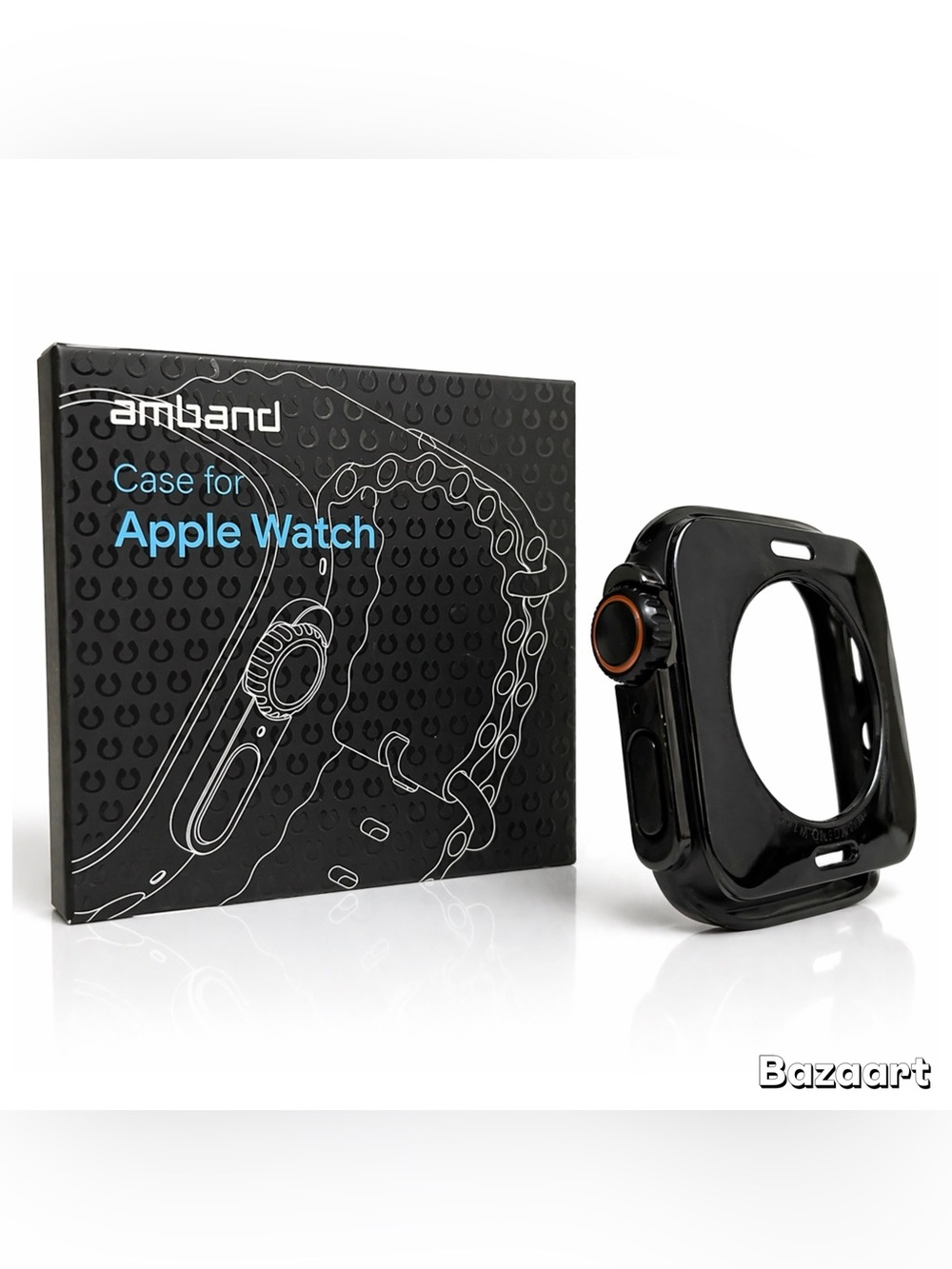amBand for Apple Watch 46mm Metal Case Men, W1 Rugged Black & Orange